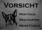 Preview: Edelstahl Hundeschild Boston Terrier VORSICHT Mein Haus mein Garten meine Familie